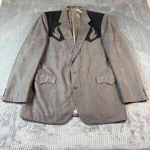 Circle S Mens 46L Western Sport Coat Blazer Gray Black Decorative Flame Yoke USA